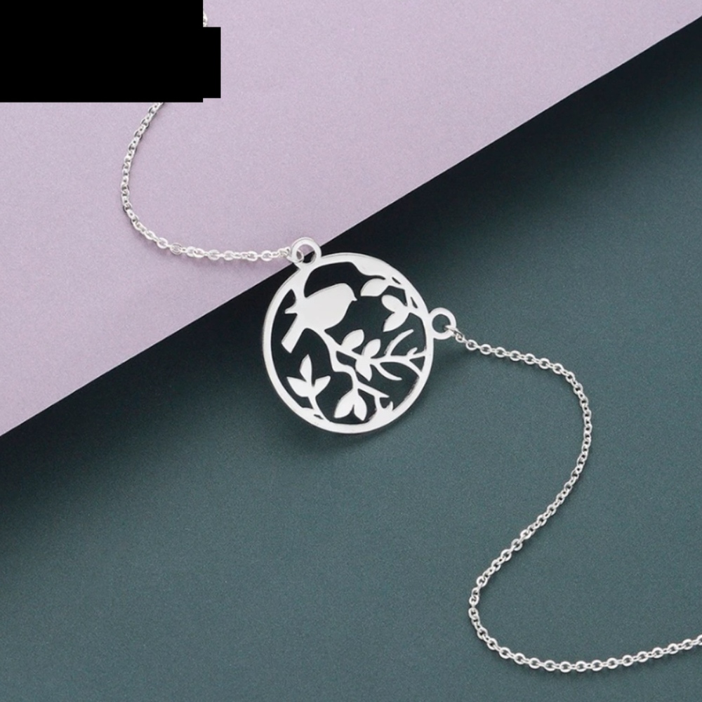 Dainty Dove Bird On A Branch Floral Vine Necklace - Picture 2 of 5